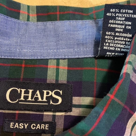 Chaps Men’s XXL Navy/Green Plaid Long Sleeve Shirt - Picture 4 of 6
